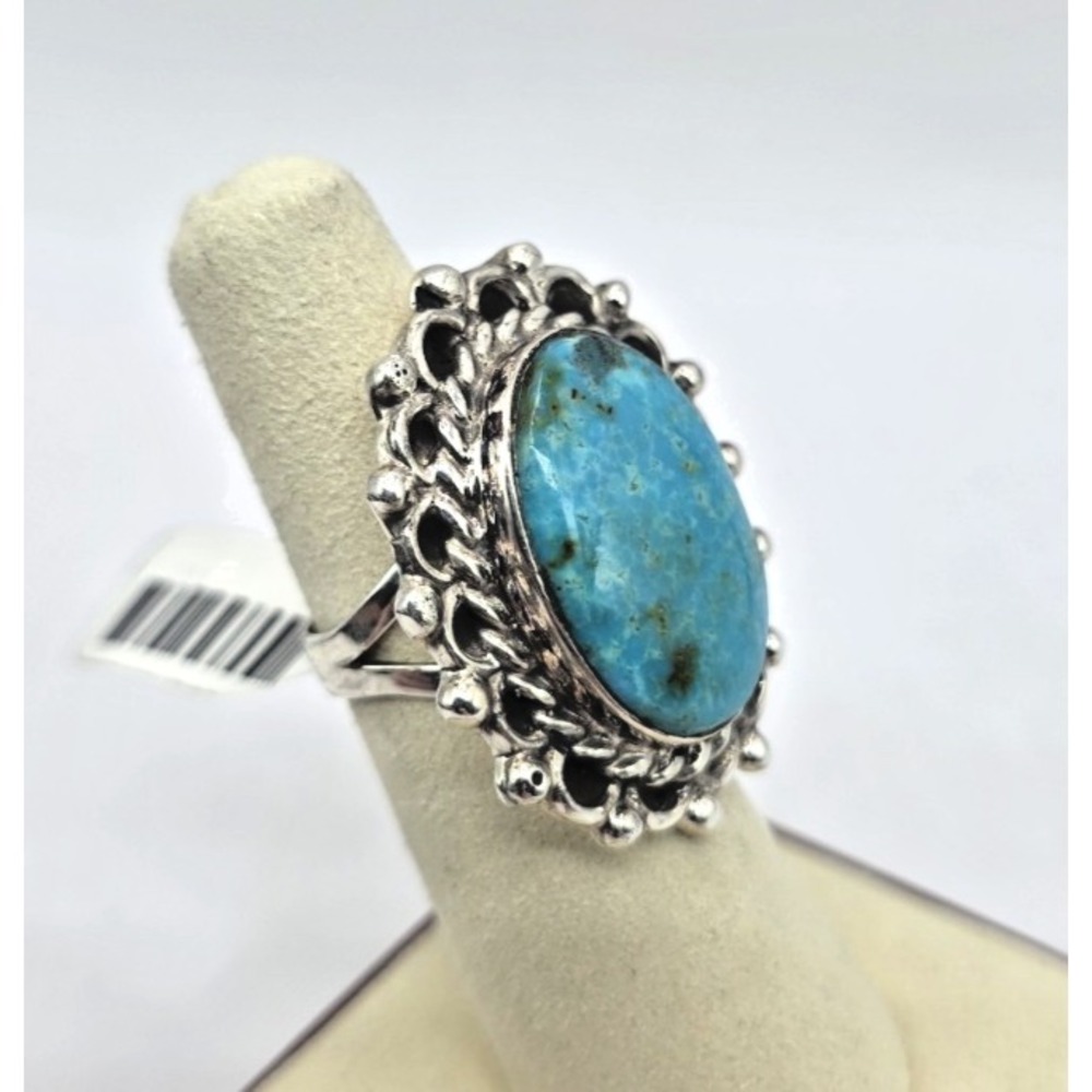 Large Sonoran Gold Turquoise Ring Size 6.5 Navajo Sterling‎ Silver Signed SM NWT